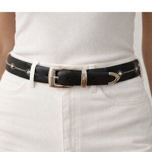 Brighton Black Leather Western Belt Silver Hardware Studded Size 38